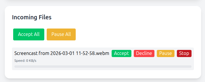 accept the file on receiver side to start downloading